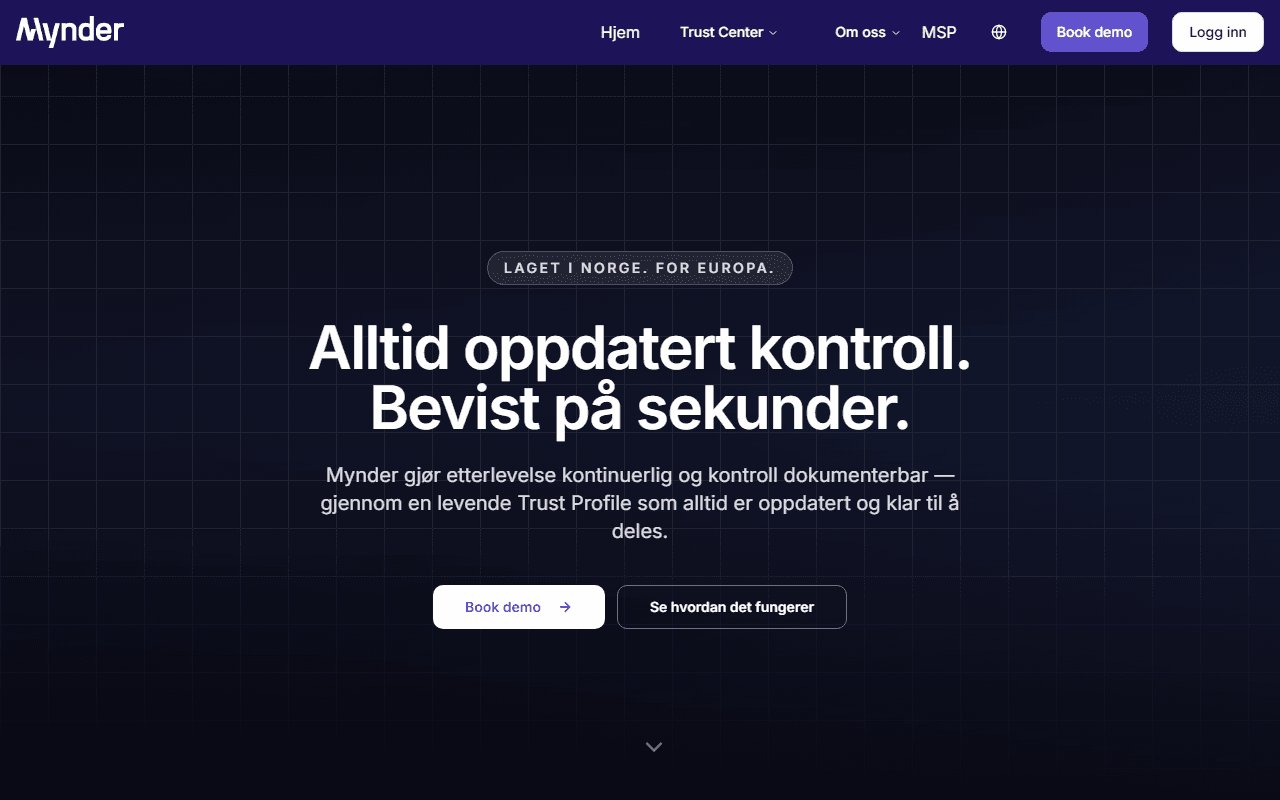 Mynder — skjermbilde av nettsiden (MÅ GODKJENNES)