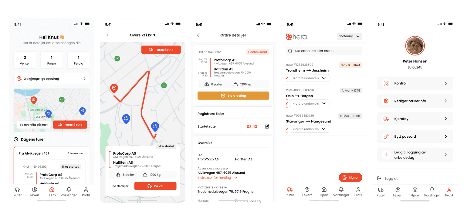 Skjermbilde fra prosjektet Appdesign for Hera