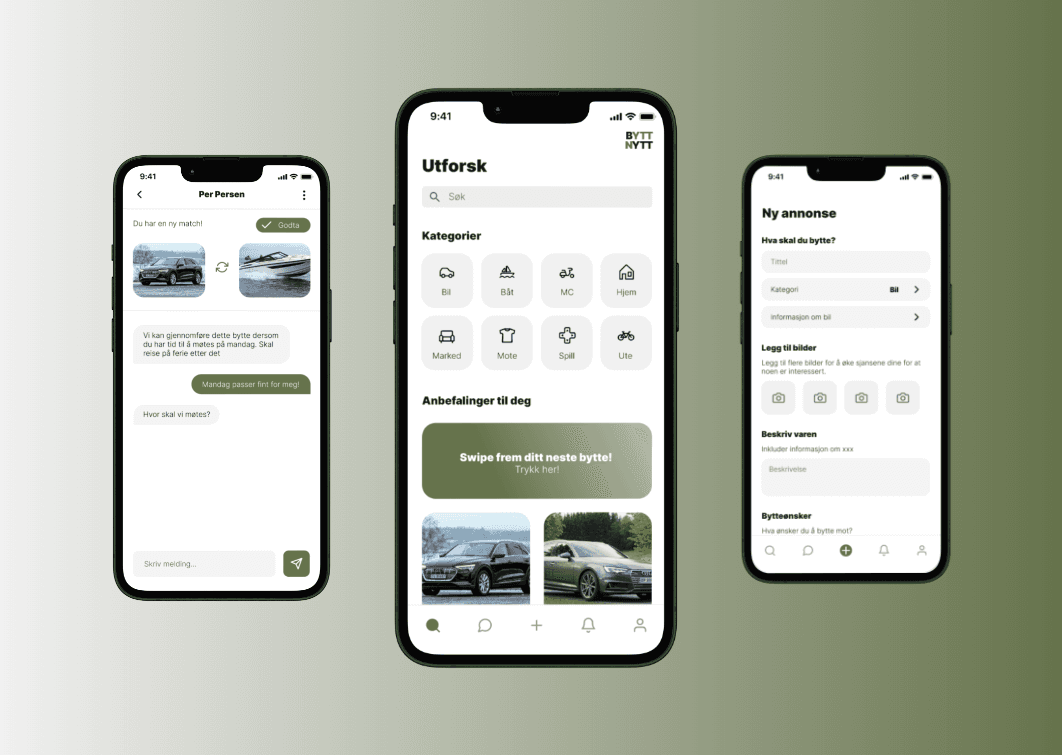 Skjermbilde fra prosjektet ByttNytt - UX/UI for bytteplattform